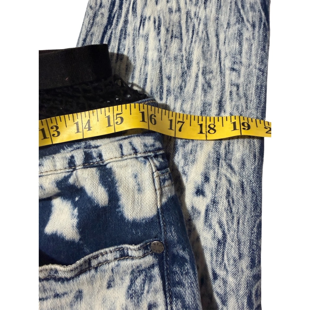 VIP Jeans Blue Acid Wash Distressed Fishnet Waistband 32" Women Grunge Stretch - Picture 6 of 7